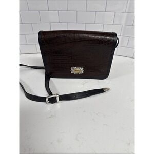 VTG Brighton Leather Croc Embossed Crossbody  Bag 6.25"x9.25" Strap 20" Drop